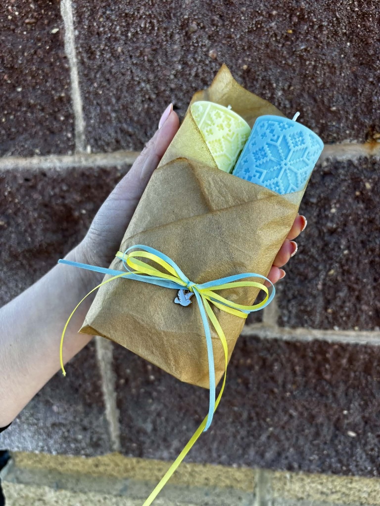 Candles Set Handmade, Blue and Yellow
