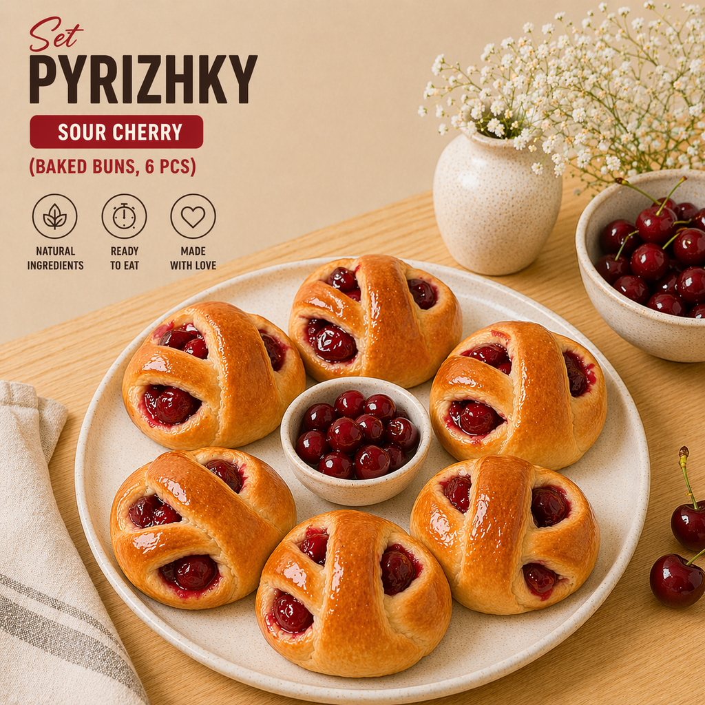 Pyrizhky — Sour Cherry (Baked Buns, 6 pcs) 🔥 Save 6$