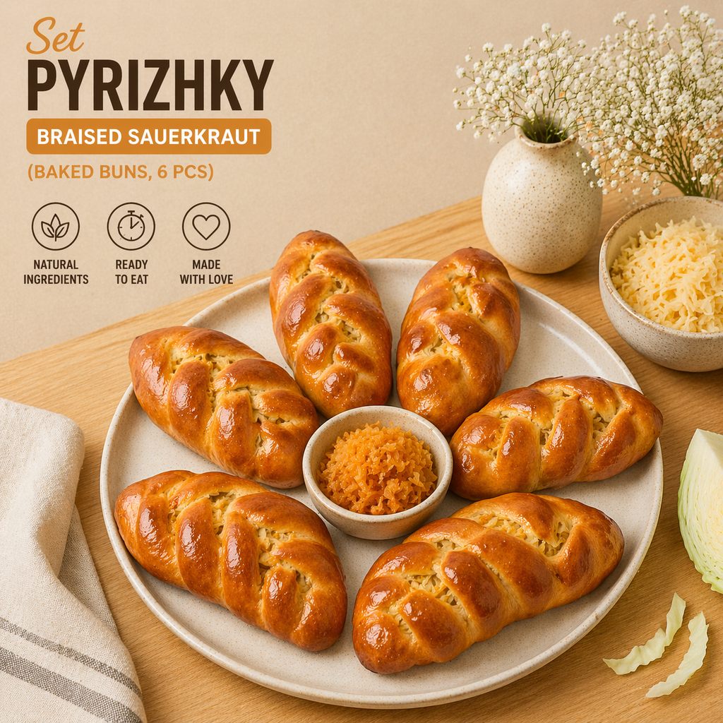 Pyrizhky — Braised Sauerkraut (Baked Buns, 6 pcs) 🔥 Save $6