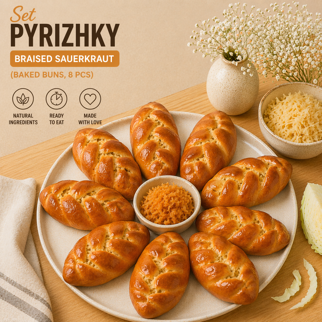 Pyrizhky — Braised Sauerkraut (Baked Buns, 8 pcs) 🔥 Save $9