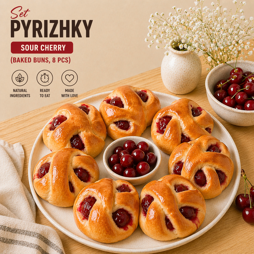 Pyrizhky - Sour Cherry (Baked Buns, 8 pcs) 🔥 Save $9