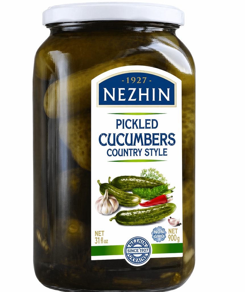 Marinated Cucumbers in Brine Country Style (920 g, Nizhyn)