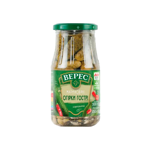 Hot Pickled Gherkins (500 g, Veres)