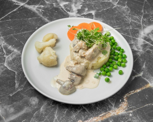 Chicken with Mushrooms in Cream Sauce with Mashed Potatoes and Veggies (400 g, Frozen Heat & Serve Meal)