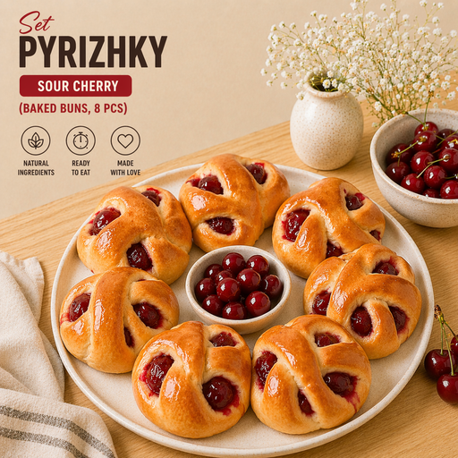 Pyrizhky - Sour Cherry (Baked Buns, 8 pcs) 🔥 Save $9